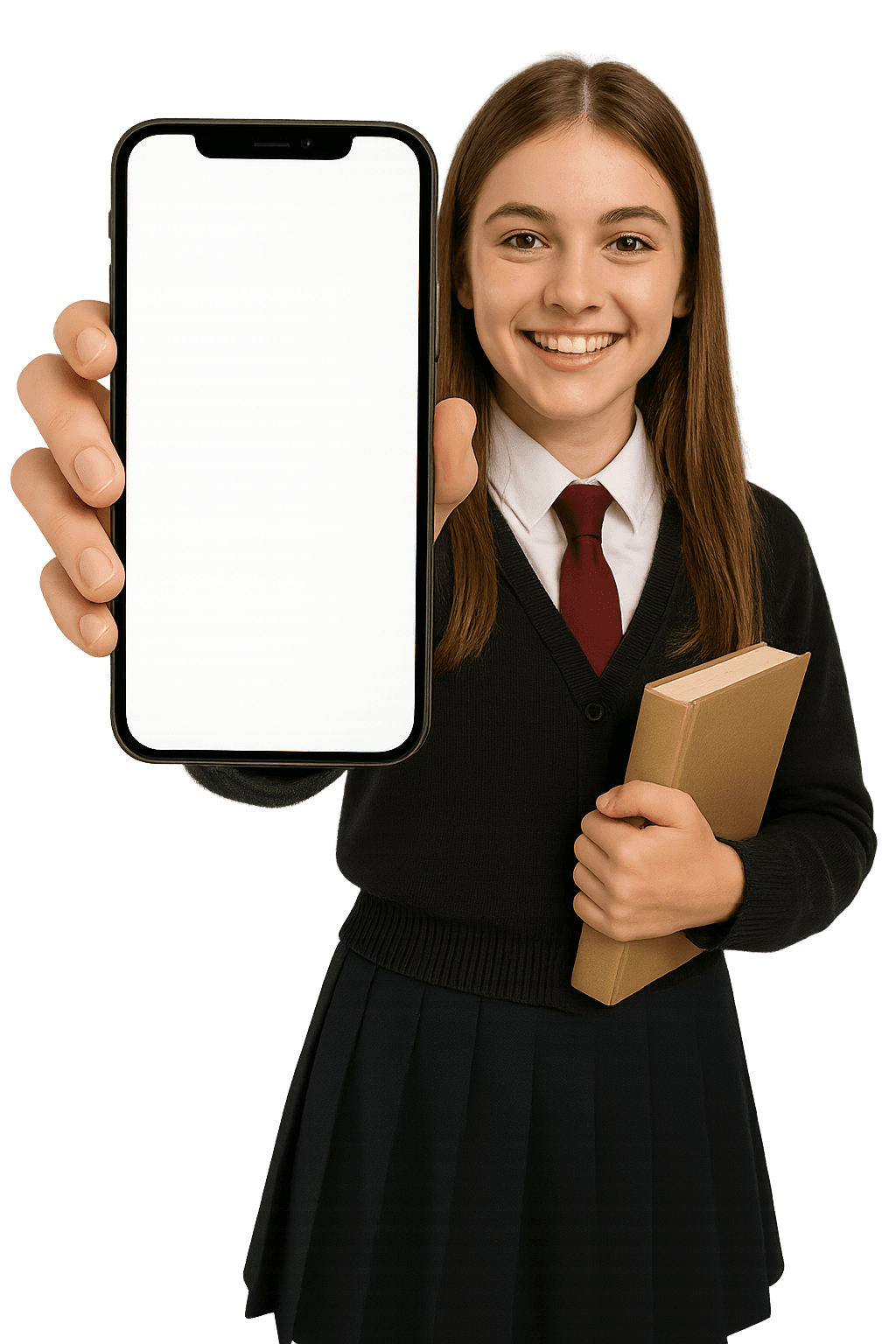 Estudante apresentando celular